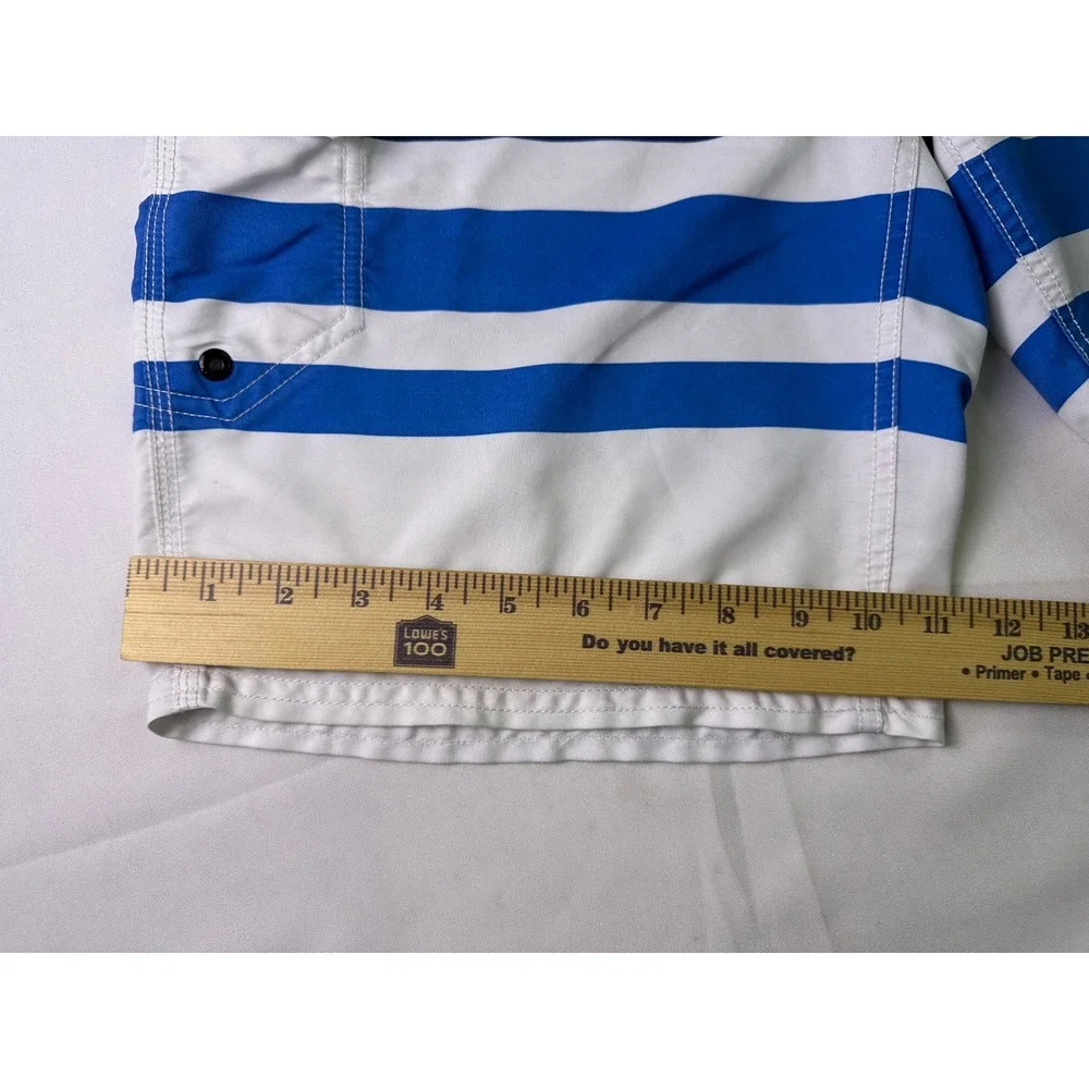 O'Neill Mens Sz 32 Board Shorts Blue White Striped Surf Swim Trunks Cargo Pocket